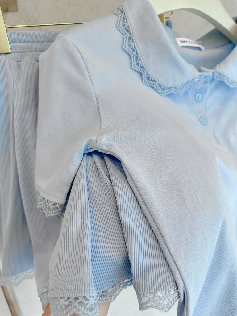 SET ÁO POLO CỔ SEN PHỐI REN XANH NỮ