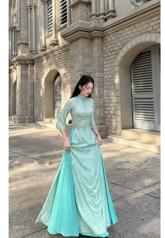SET ÁO DÀI GẤM TẮM PHỐI CỔ MIX QUẦN VÁY LỤA CAO CẤP NỮ SẴN