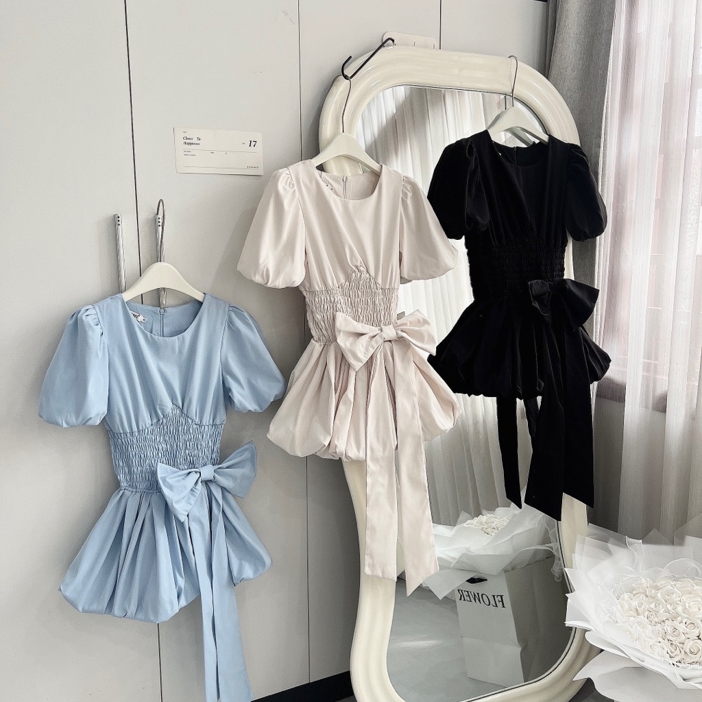 VÁY CHUN EO TAY BỒNG NỮ (Xả 89k)