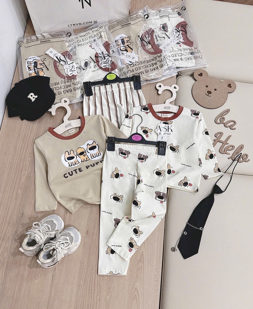 SET 2 BỘ DÀI COTTON CUTE PUPPY SIÊU CƯNG BÉ TRAI