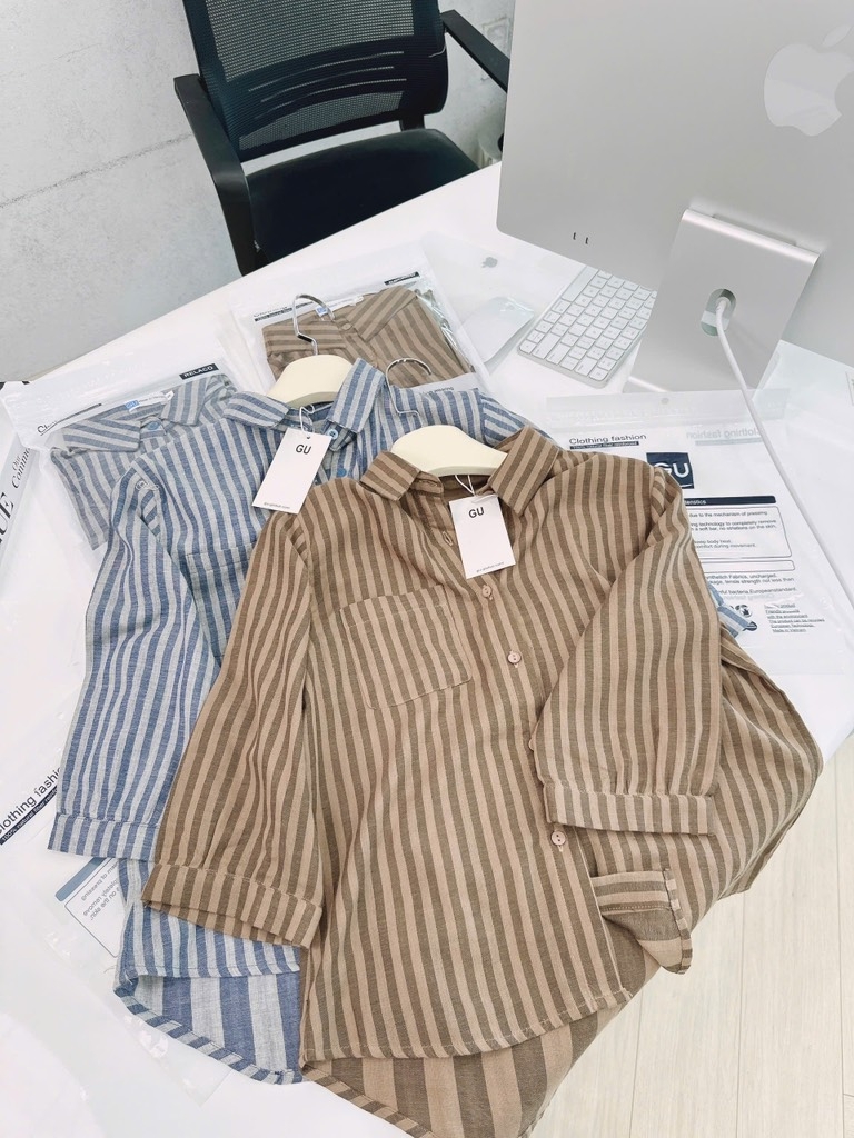 ÁO SƠ MI KẺ TAY LỬNG 2 MÀU NỮ