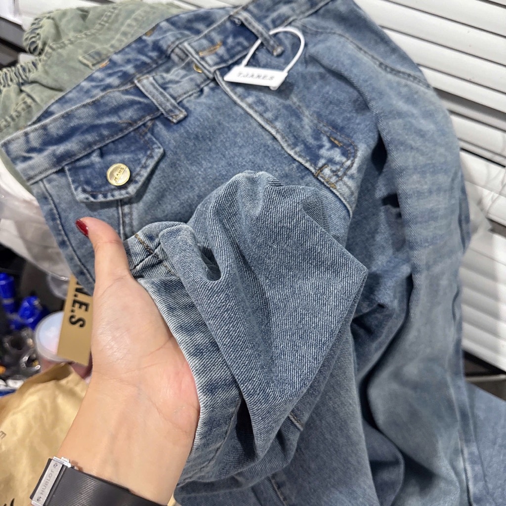 QUẦN SUÔNG JEAN NỮ CẠP DA TÚI NẮP