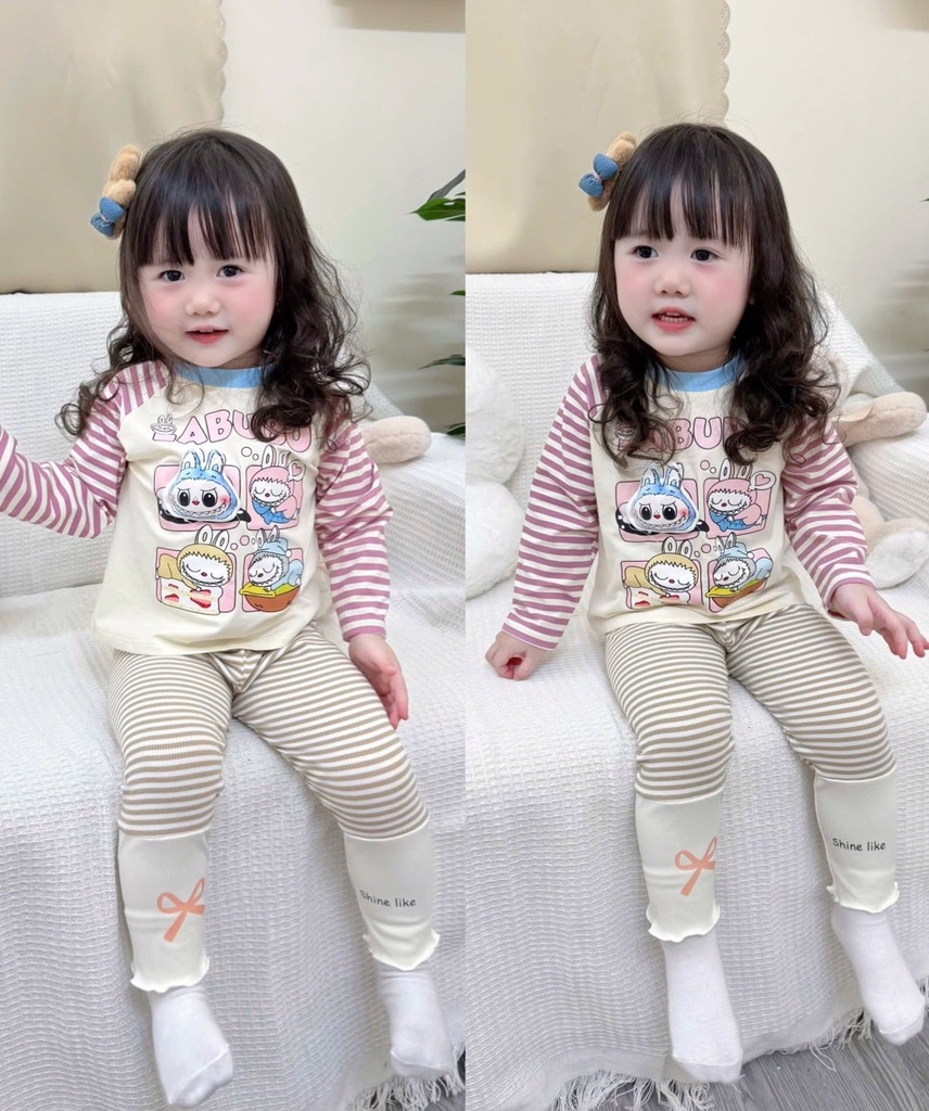 SET DÀI LABABU ĐÍNH NỔI ĐÁNG YÊU – MỀM MỊN CHUẨN COTTON XỊN BÉ GÁI