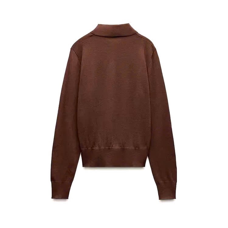 ÁO LEN CỔ POLO DÀI TAY NÂU SOCOLA NỮ THU ĐÔNG