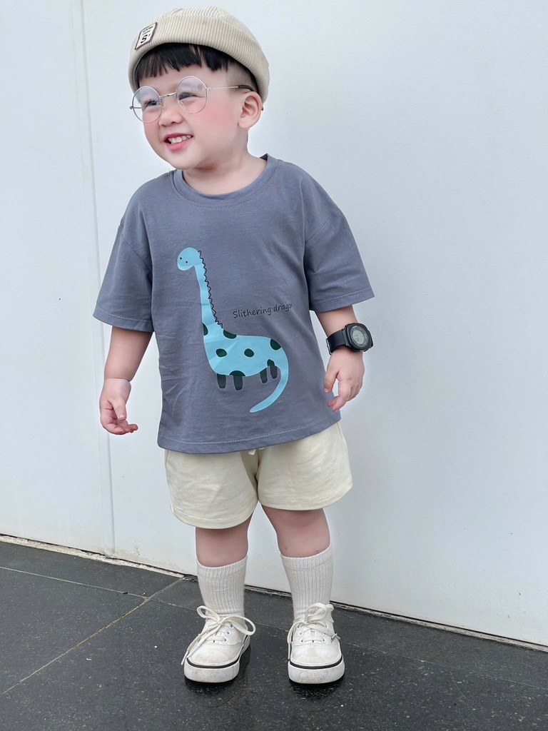 SET 3 ÁO KHỦNG LONG CỘC TAY BÉ TRAI