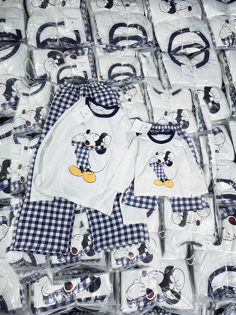 SET BỘ DÀI MICKEY QUẦN KẺ XANH THAN MẸ VÀ BÉ