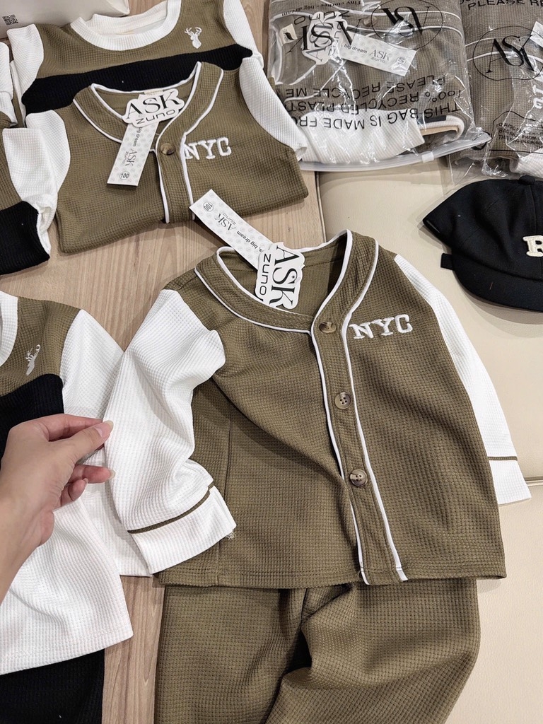 SET 2 BỘ DÀI TỔ ONG TONE XANH ĐEN BÉ TRAI SẴN(SALE 109k)