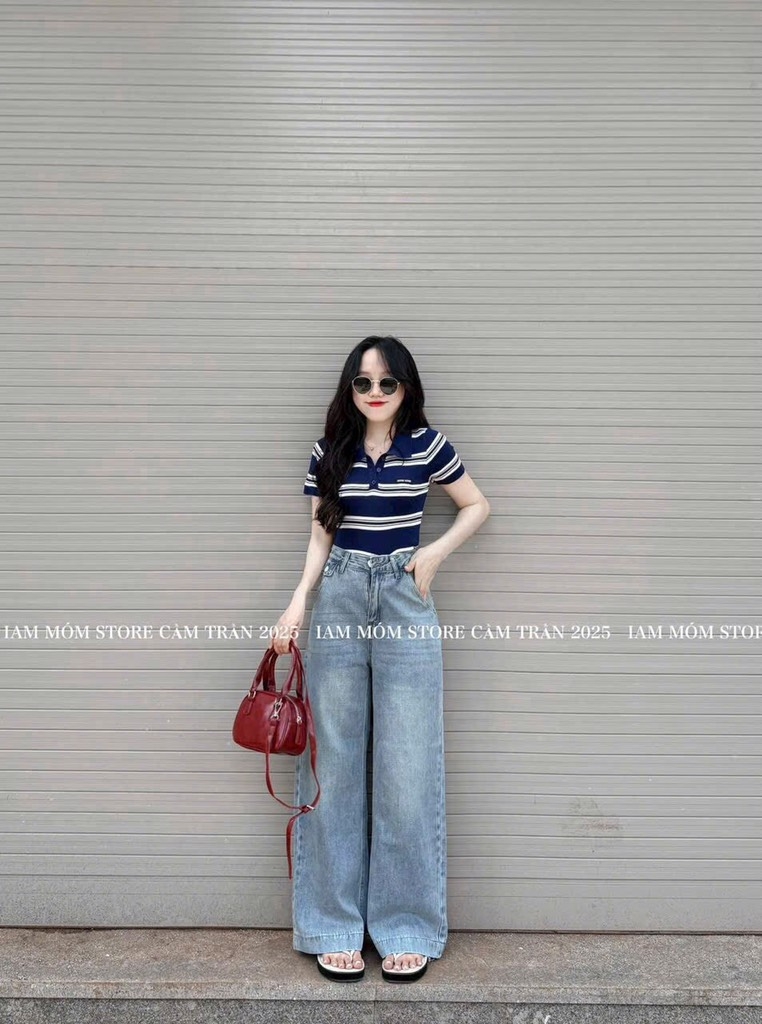 QUẦN SUÔNG JEAN NỮ CẠP DA TÚI NẮP