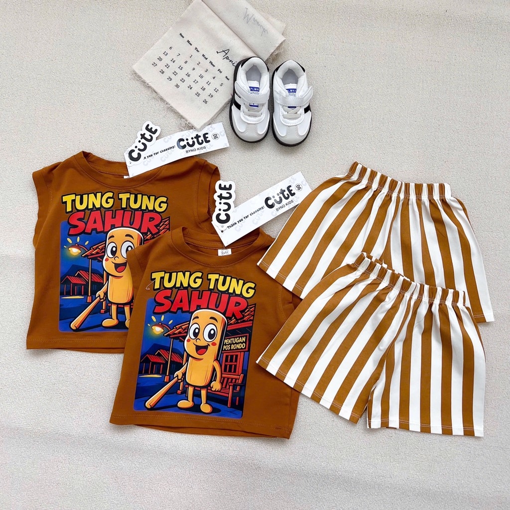 SET BA LỖ TUNGTUNG SAHUR QUẦN SỌC NÂU TÂY CHO BÉ TRAI (xả 45k)