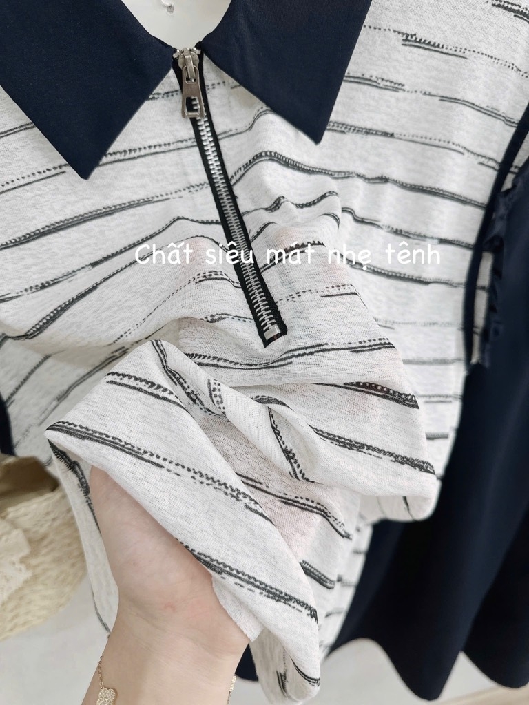 SET ÁO KẺ PHỐI TAT VIỀN MIX CHÂN VÁY NỮ