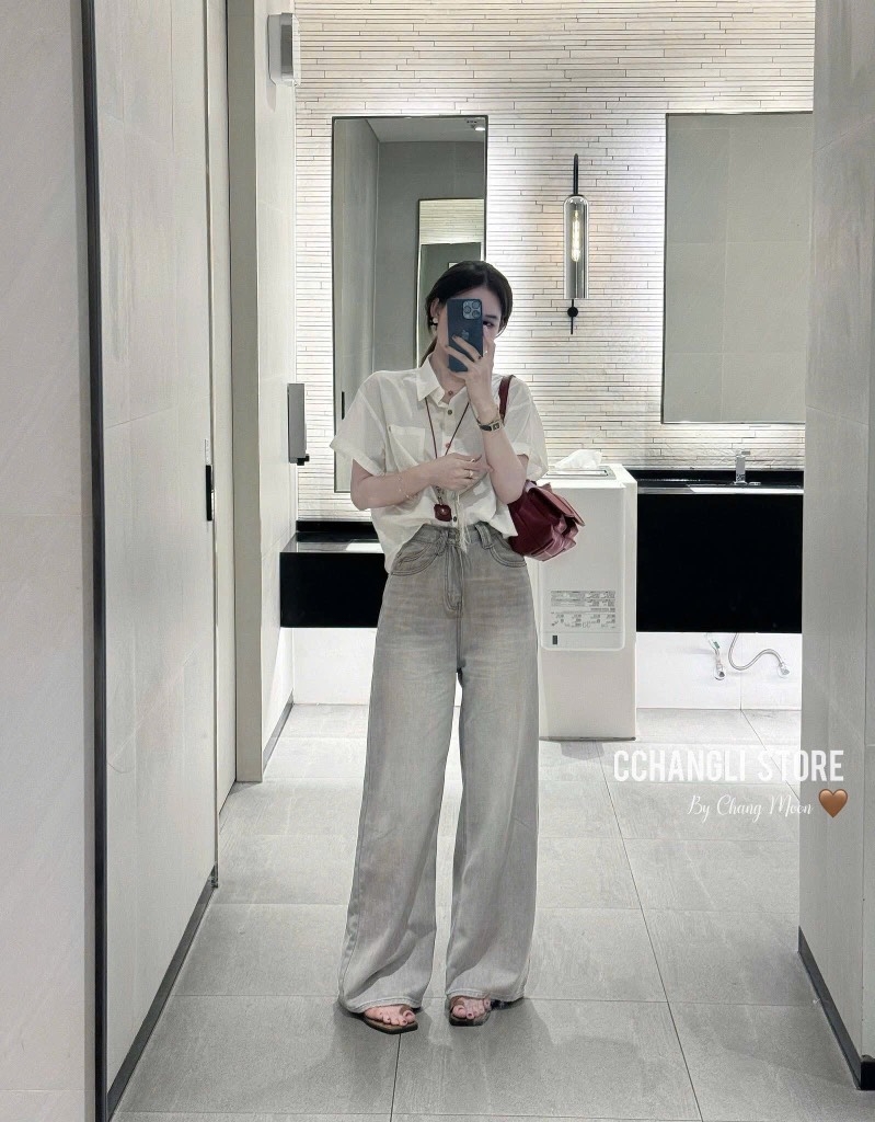 QUẦN SUÔNG JEAN NỮ MÀU XÁM KHÓI SẴN