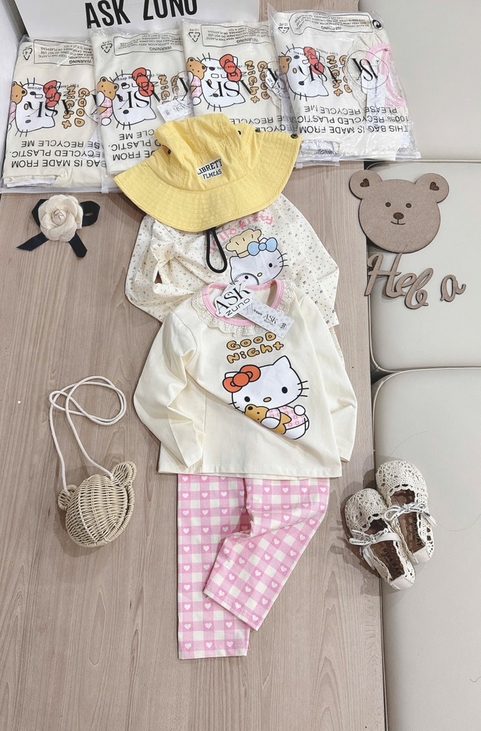 SET 2 BỘ DÀI MÈO HELLO KITTY TONE BE BÉ GÁI SẴN (SALE 99k)