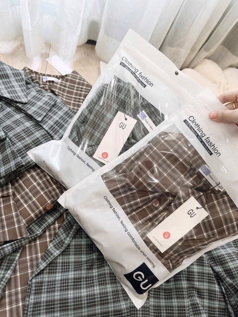 ÁO SƠ MI GU KẺ NƠ 2 LỚP DÀI TAY NỮ SẴN (XẢ 79k)