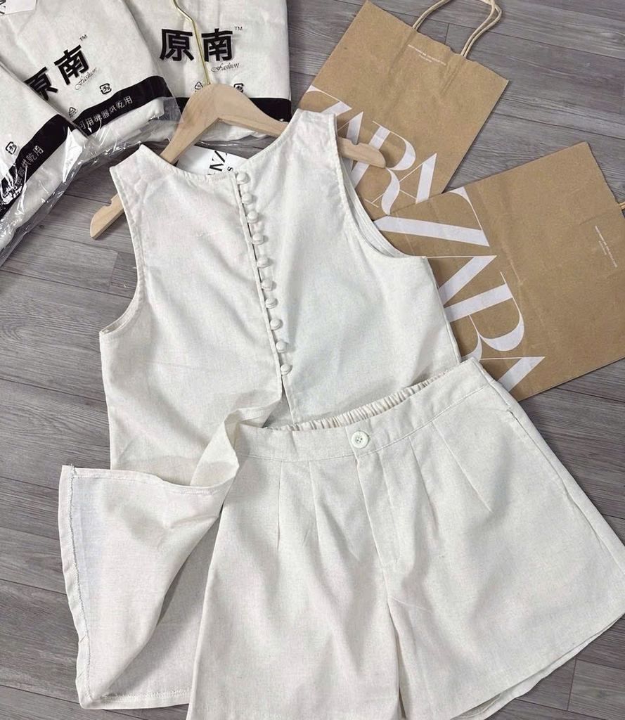 SÉT BỘ CỘC LINEN ÁO YẾM CÚC BỌC NỮ SẴN