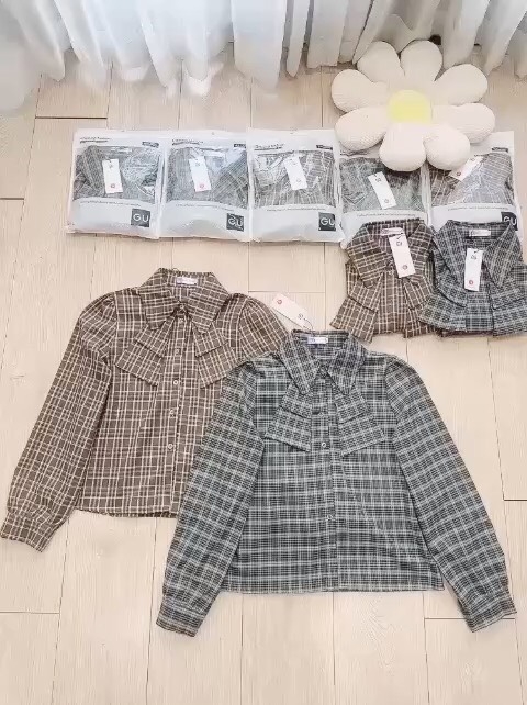 ÁO SƠ MI GU KẺ NƠ 2 LỚP DÀI TAY NỮ SẴN (XẢ 79k)