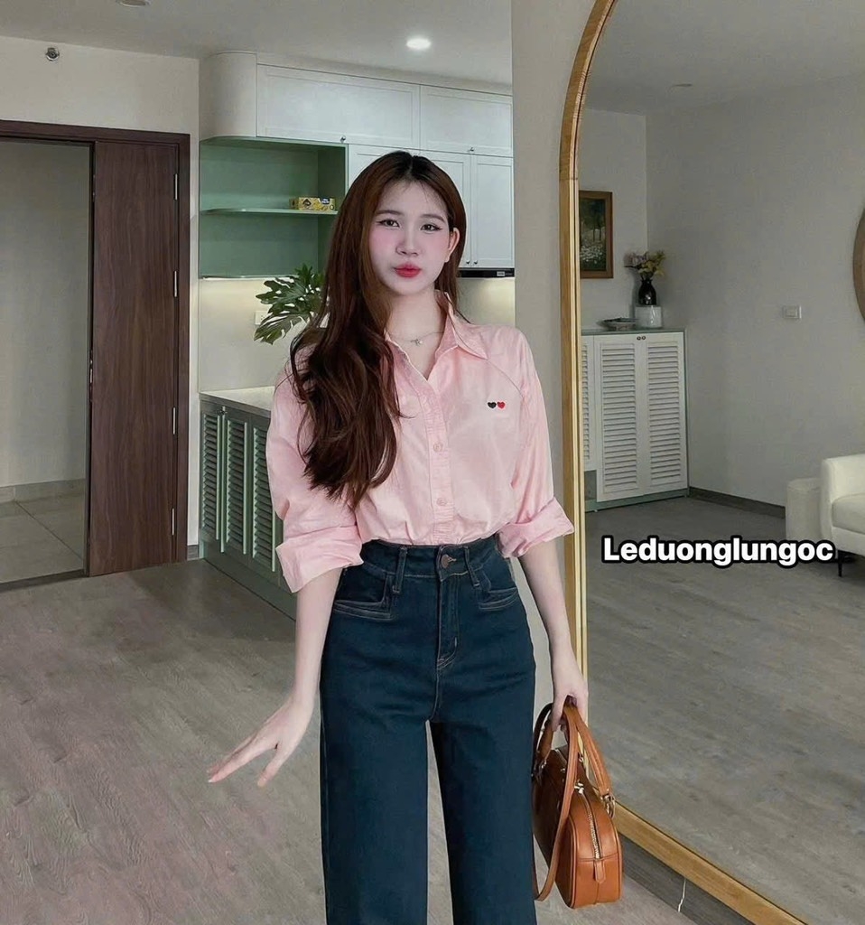 ÁO SƠ MI THÊU TIM DÀI TAY NỮ SẴN( xả 59k)