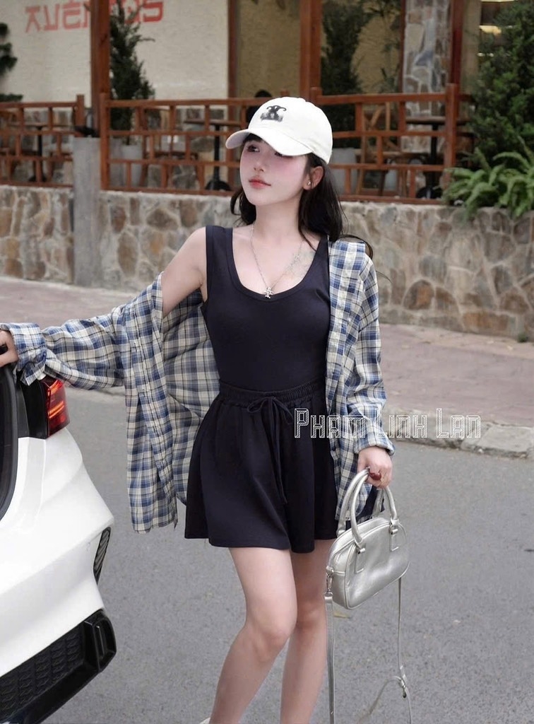 SET CỘC 3 MÓN SƠ MI KẺ DÀI TAY NỮ SẴN
