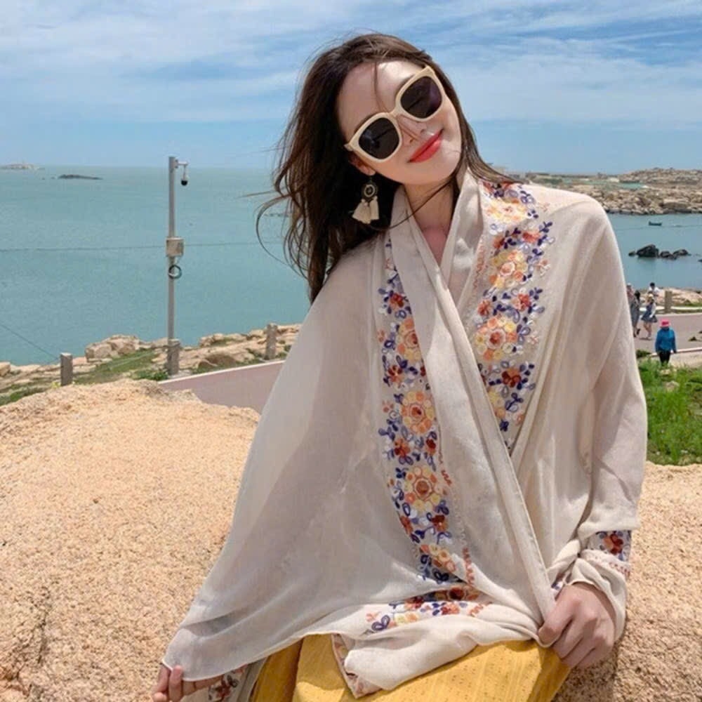 PHỤ KIỆN - KHĂN CHOÀNG ĐI BIỂN THÊU HOA SWIMY SẴN