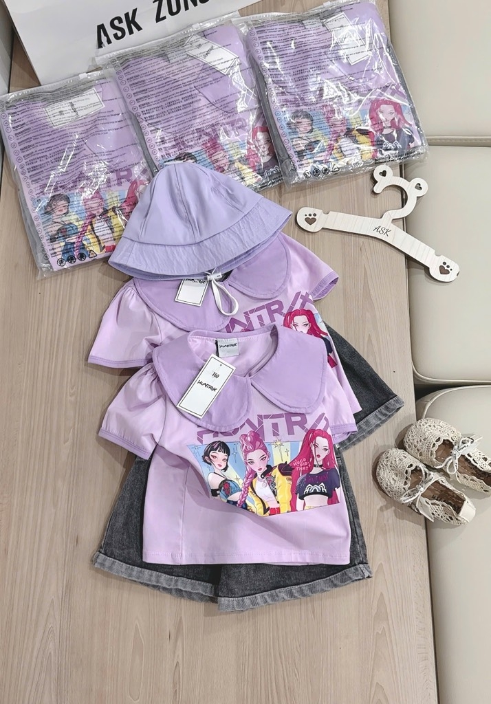 SET BỘ CỘC TÍM SOOC BÒ BÉ GÁI (KÈM MŨ +20k) SẴN