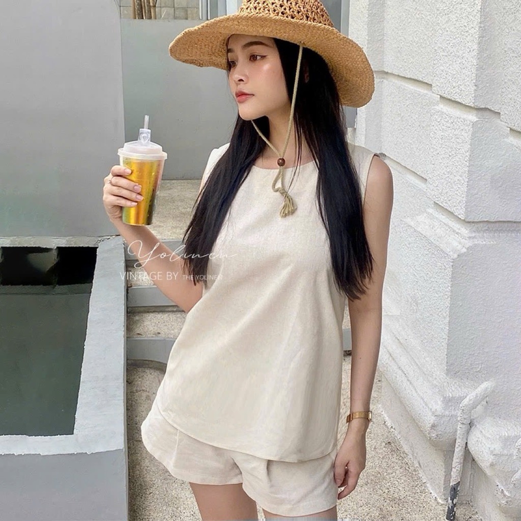 SÉT BỘ CỘC LINEN ÁO YẾM CÚC BỌC NỮ SẴN