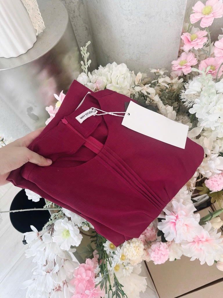 VÁY ĐỎ ĐÔ LI EO TAY BỒNG DÁNG DÀI NỮ