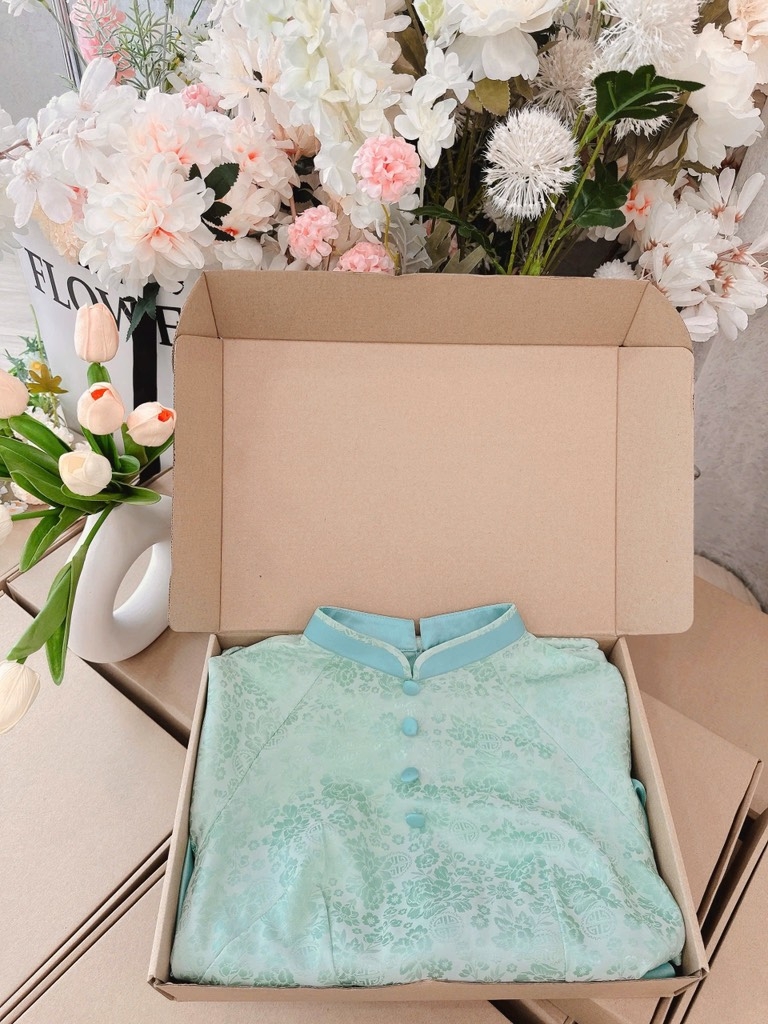 SET ÁO DÀI GẤM TẮM PHỐI CỔ MIX QUẦN VÁY LỤA CAO CẤP NỮ SẴN