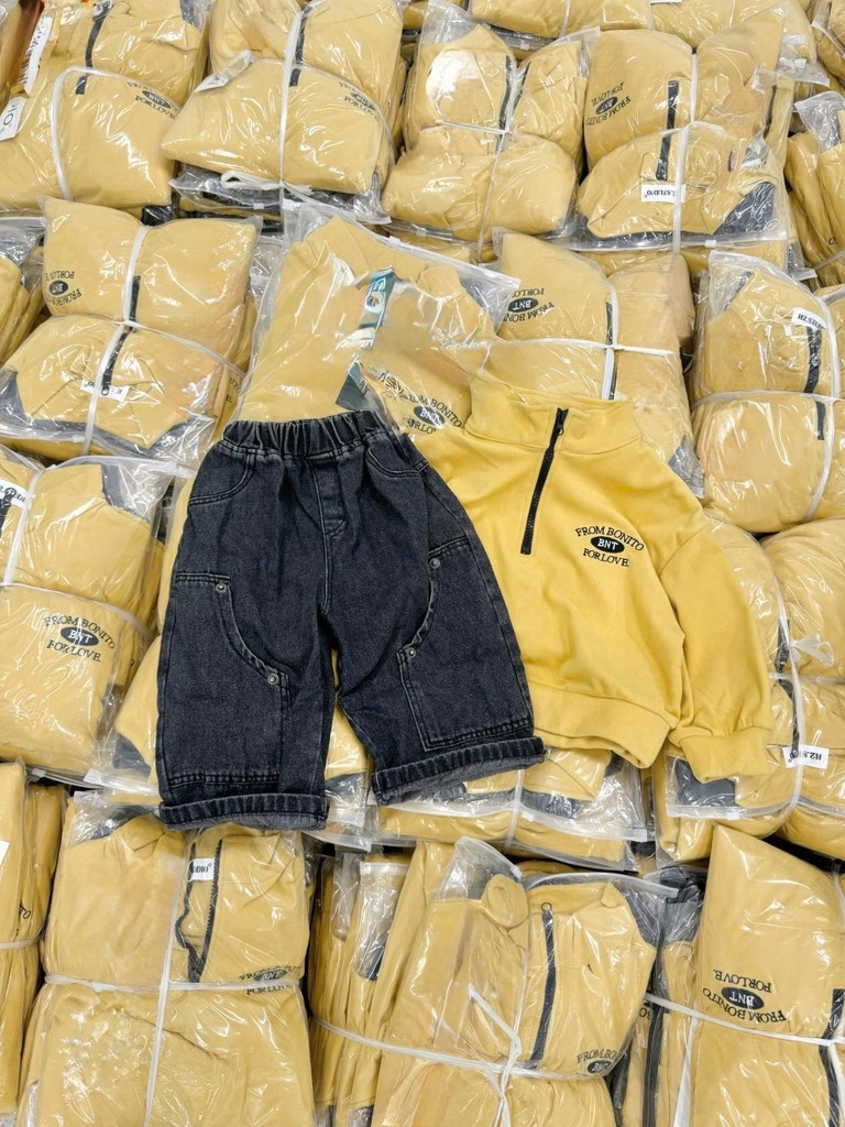 SET BỘ DÀI ÁO NỈ VÀNG QUẦN BÒ BÉ TRAI