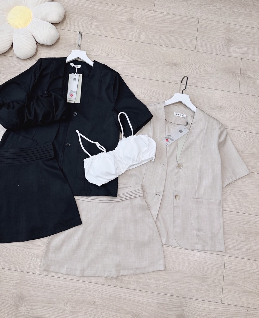 SET BLAZER CHÂN VÁY LI EO KÈM ÁO SẴN