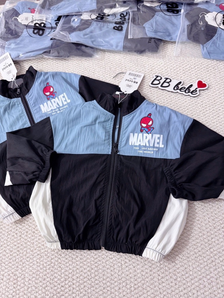 ÁO GIÓ DÀI TAY NHỆN MARVEL XANH ĐEN BÉ TRAI