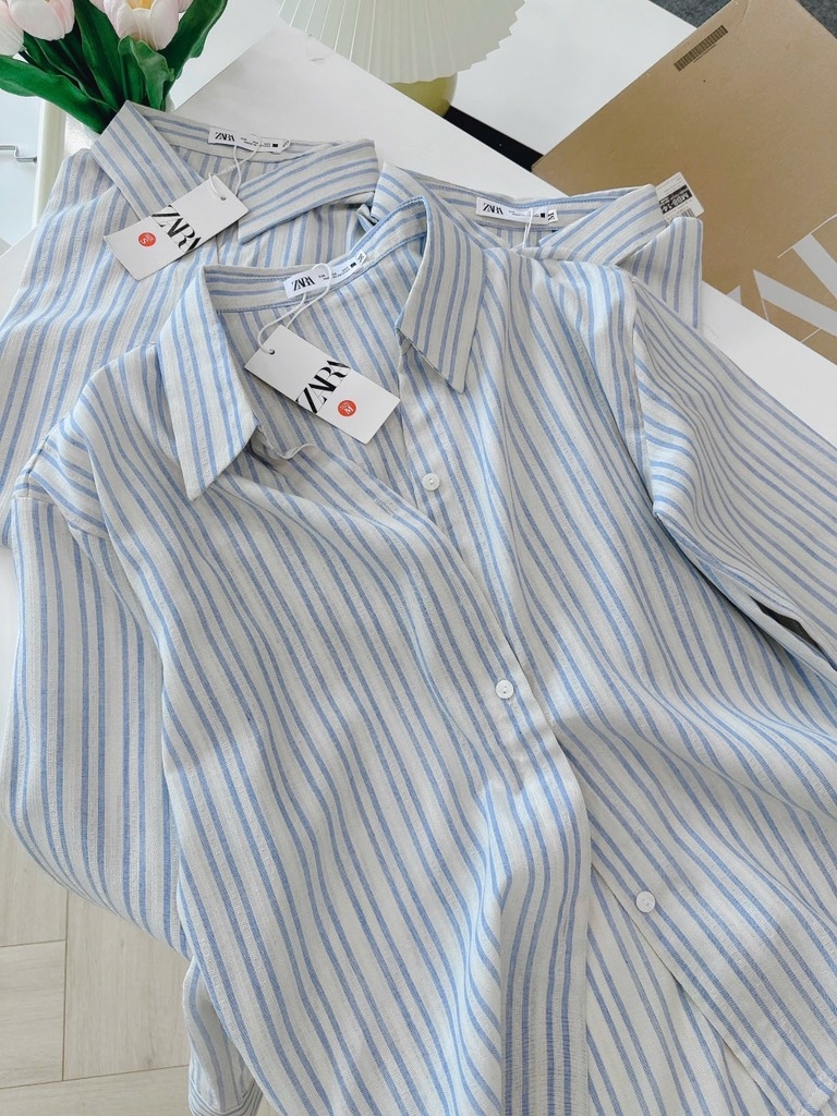 ÁO KẺ ZARA CỔ V VẠT BẦU NỮ