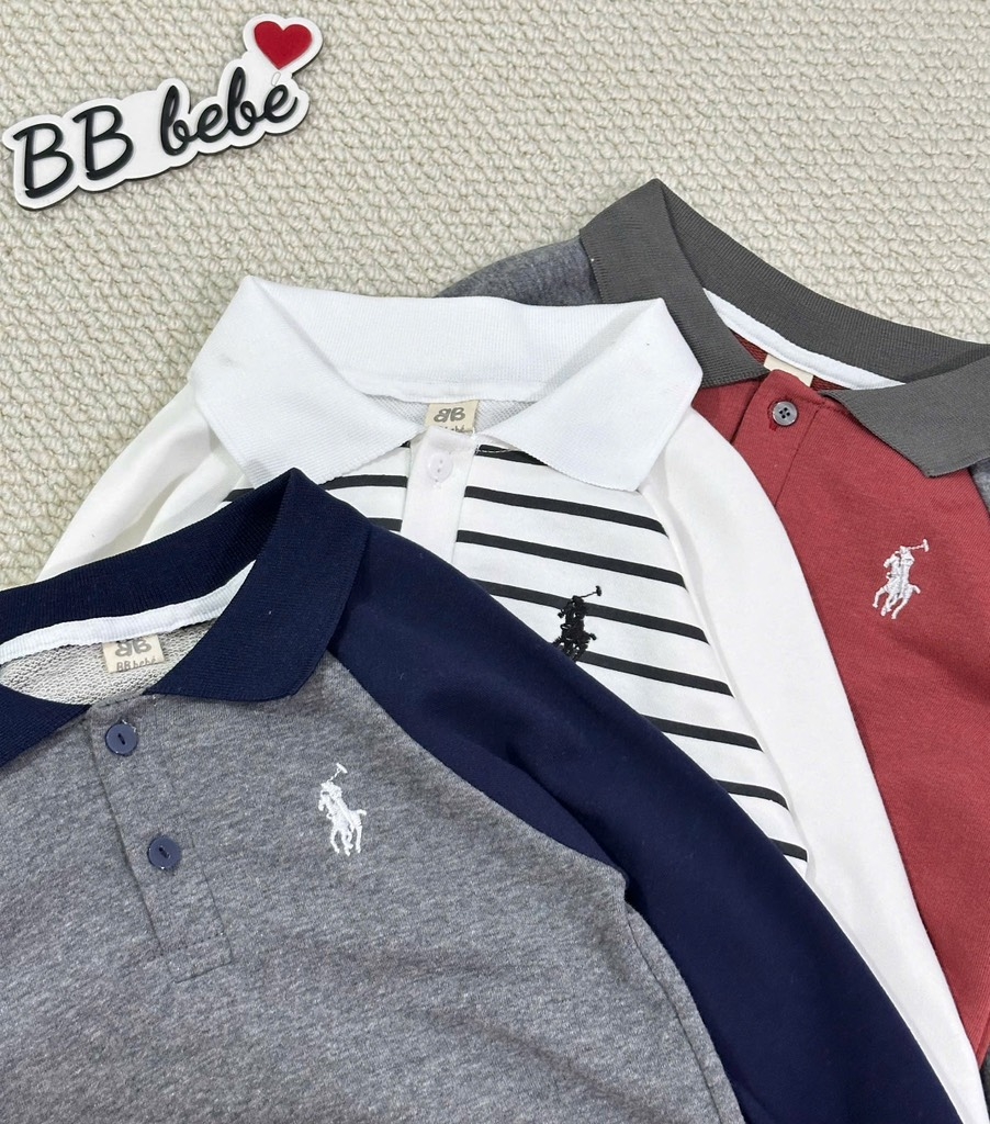 SET 3 ÁO NGỰA DÁNG BOM CỔ TRỤ DÀI TAY BÉ TRAI SẴN