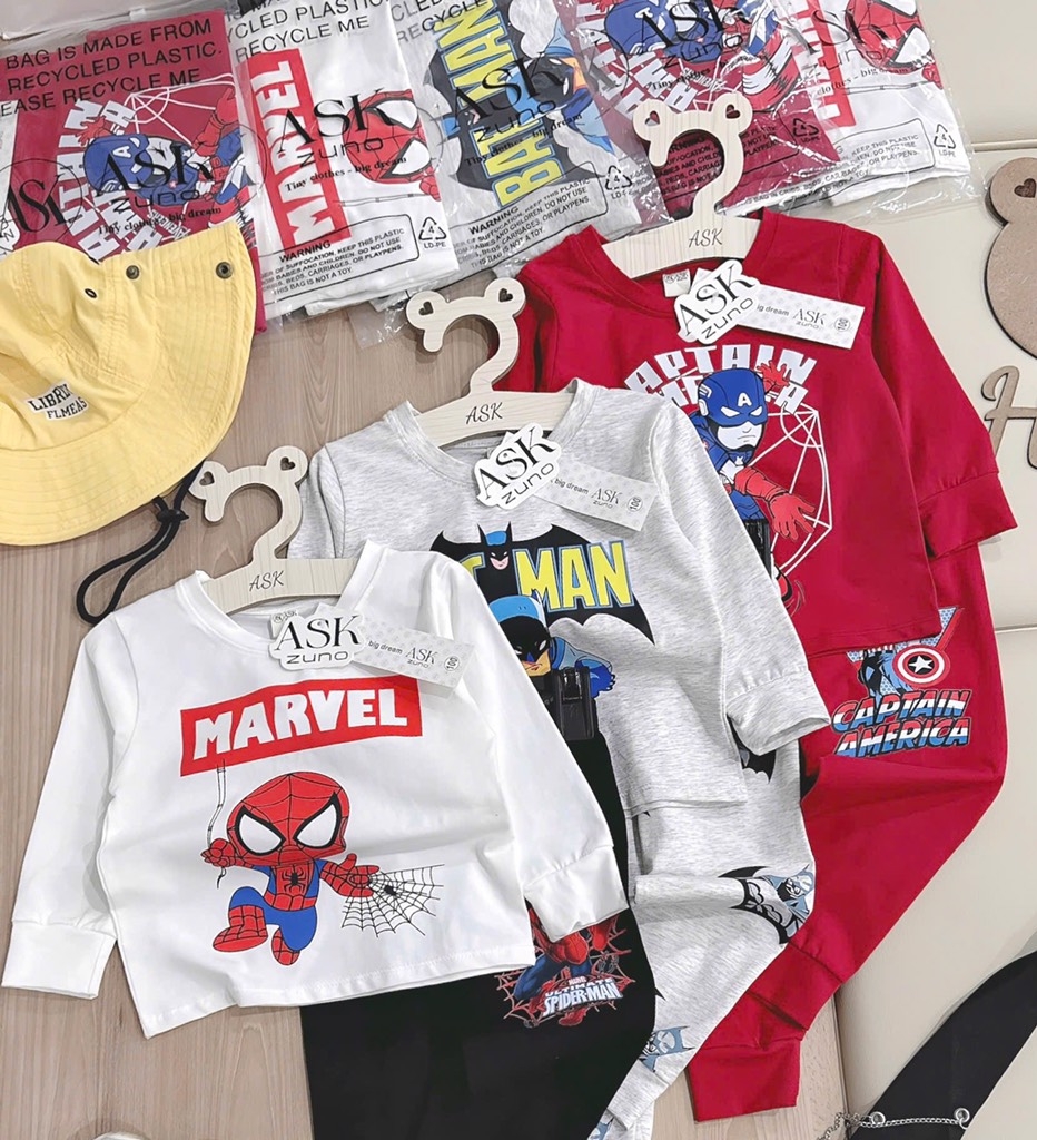 SET 3 BỘ DÀI TAY SPIDERMAN BATMAN BÉ TRAI SẴN