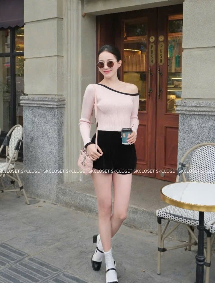 ÁO LEN Z.R CỔ THUYỀN ĐEN TRẮNG HỒNG NỮ THU ĐÔNG(XẢ 129k)