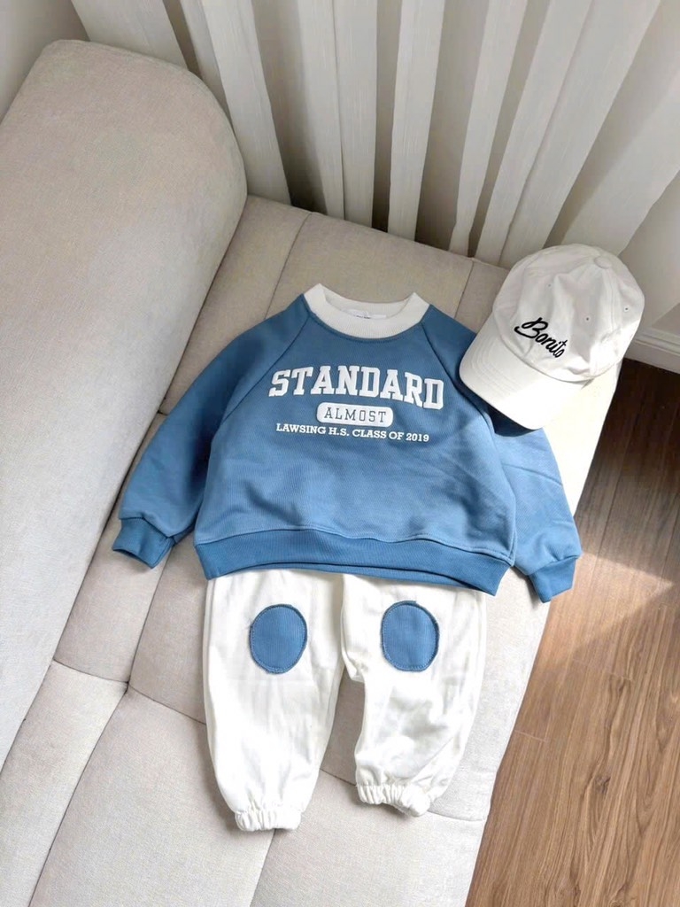 SET 2 BỘ DÀI NỈ HÀN STANDARD TRẮNG PHỐI XANH BÉ TRAI