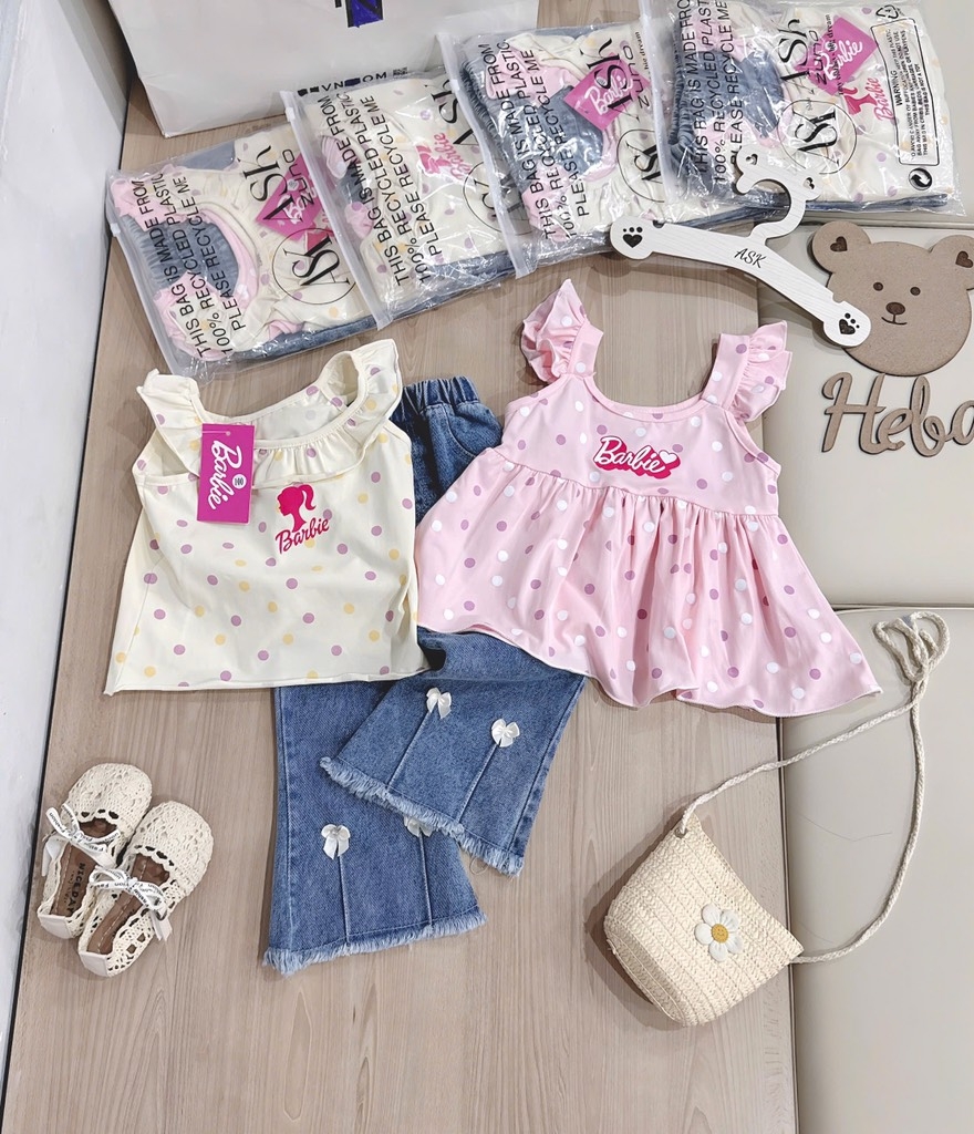 SET DÀI 3 CHI TIẾT BARBIE QUẦN JIEAN NƠ BÉ GÁI
