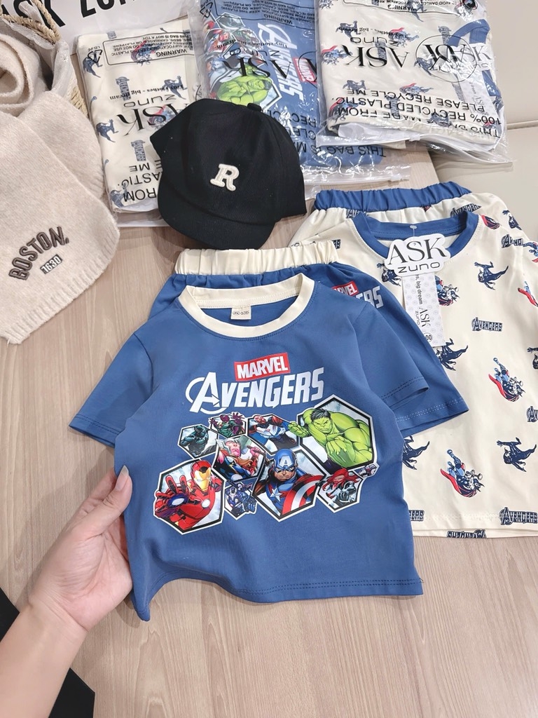 SET 2 BỘ CỘC TAY AVENGERS TONE XANH DƯƠNG BÉ TRAI