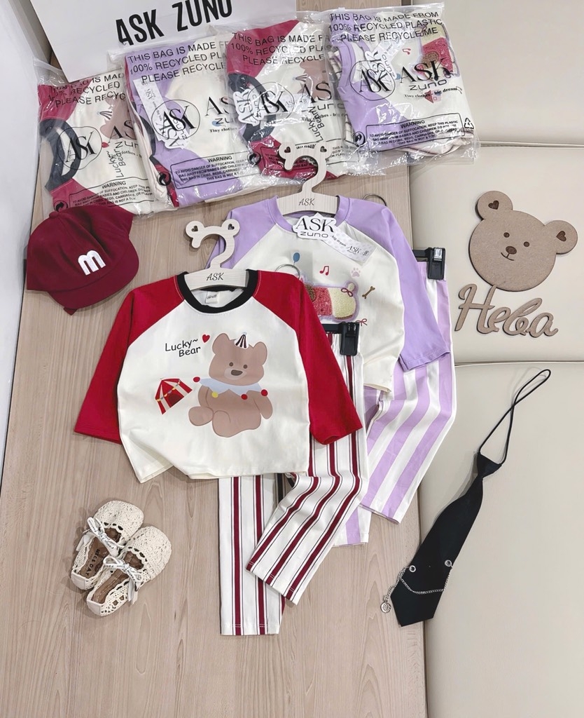 SET 2 BỘ DÀI QUẦN SỌC GẤU BEAR PUPPY BÉ GÁI SẴN