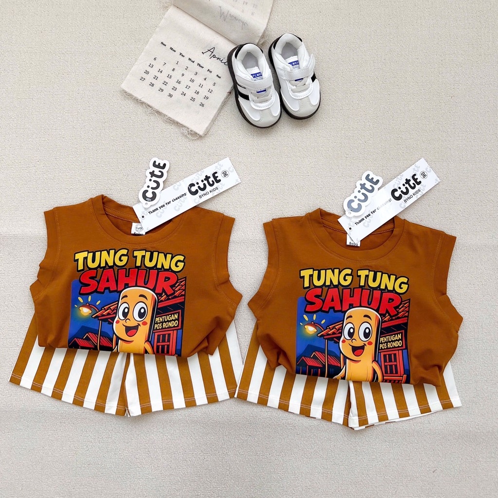 SET BA LỖ TUNGTUNG SAHUR QUẦN SỌC NÂU TÂY CHO BÉ TRAI (xả 45k)