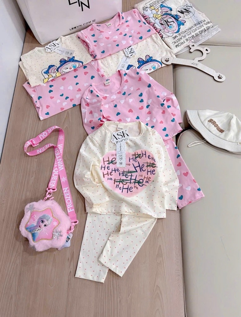 SET 2 BỘ DÀI TIM HỒNG HEHE CHUẨN HÀN BÉ GÁI