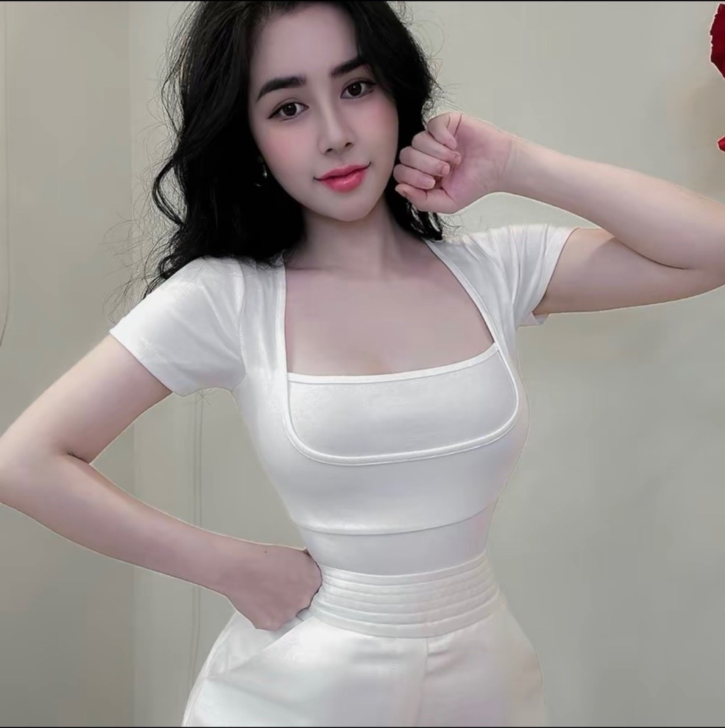 SET 3 ÁO CỘC CỔ VUÔNG ĐEN TRẮNG HỒNG(xả 89k)