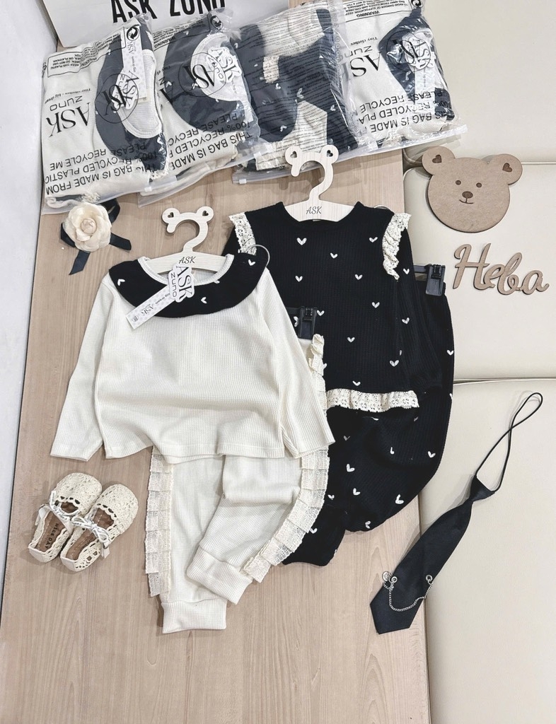 SET 2 BỘ DÀI TỔ ONG BÈO TIM BÉ GÁI SẴN (sale 85k)