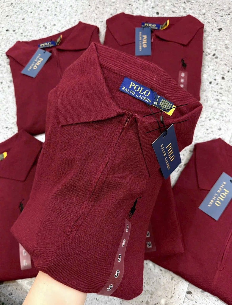 ÁO LEN CỔ POLO THÊU NGỰA MÀU ĐỎ ĐÔ NỮ SẴN