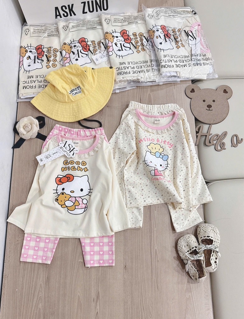 SET 2 BỘ DÀI MÈO HELLO KITTY TONE BE BÉ GÁI SẴN (SALE 99k)