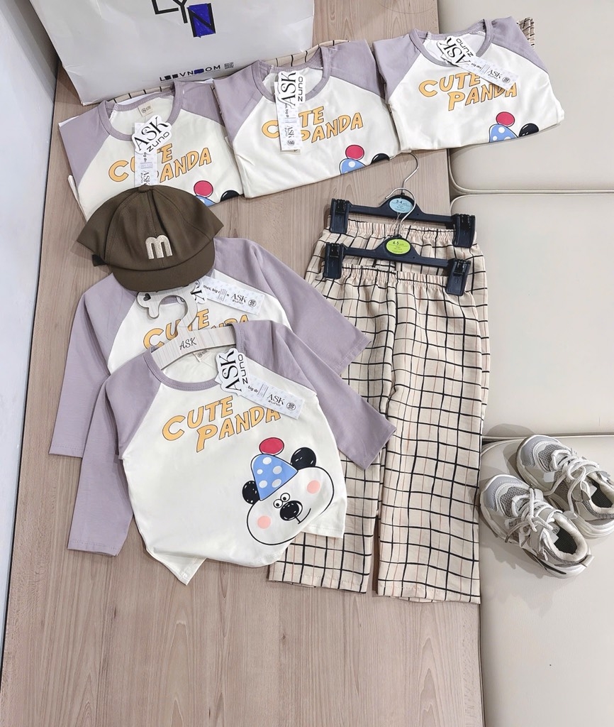 SET BỘ DÀI CUTE PANDA PHỐI QUẦN KẺ BÉ TRAI SẴN(XẢ 39k)