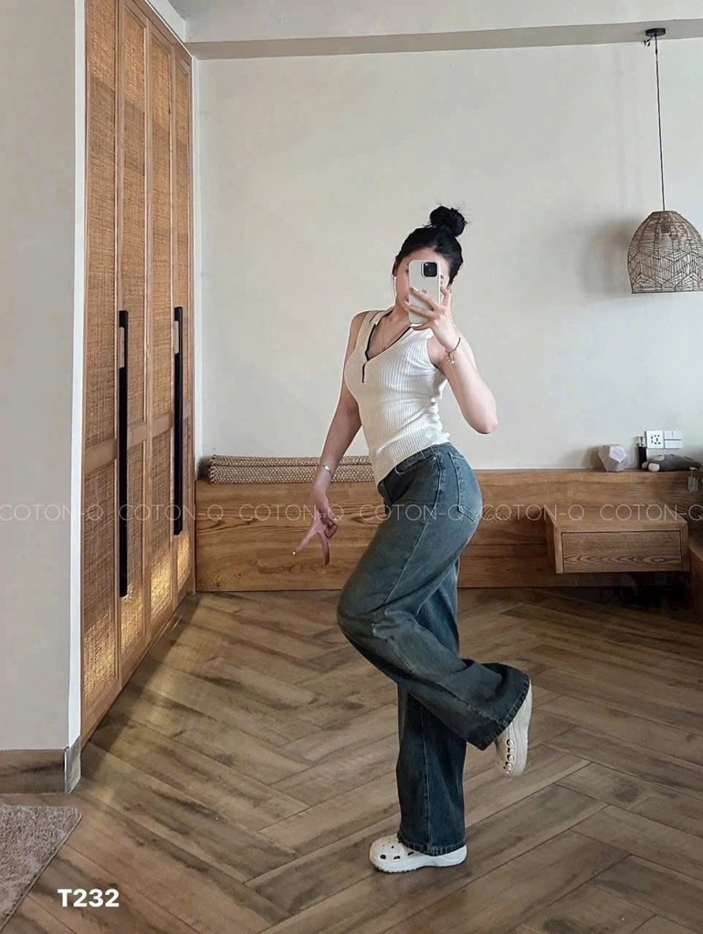 QUẦN SUÔNG JEAN NỮ XANH LI TÚI