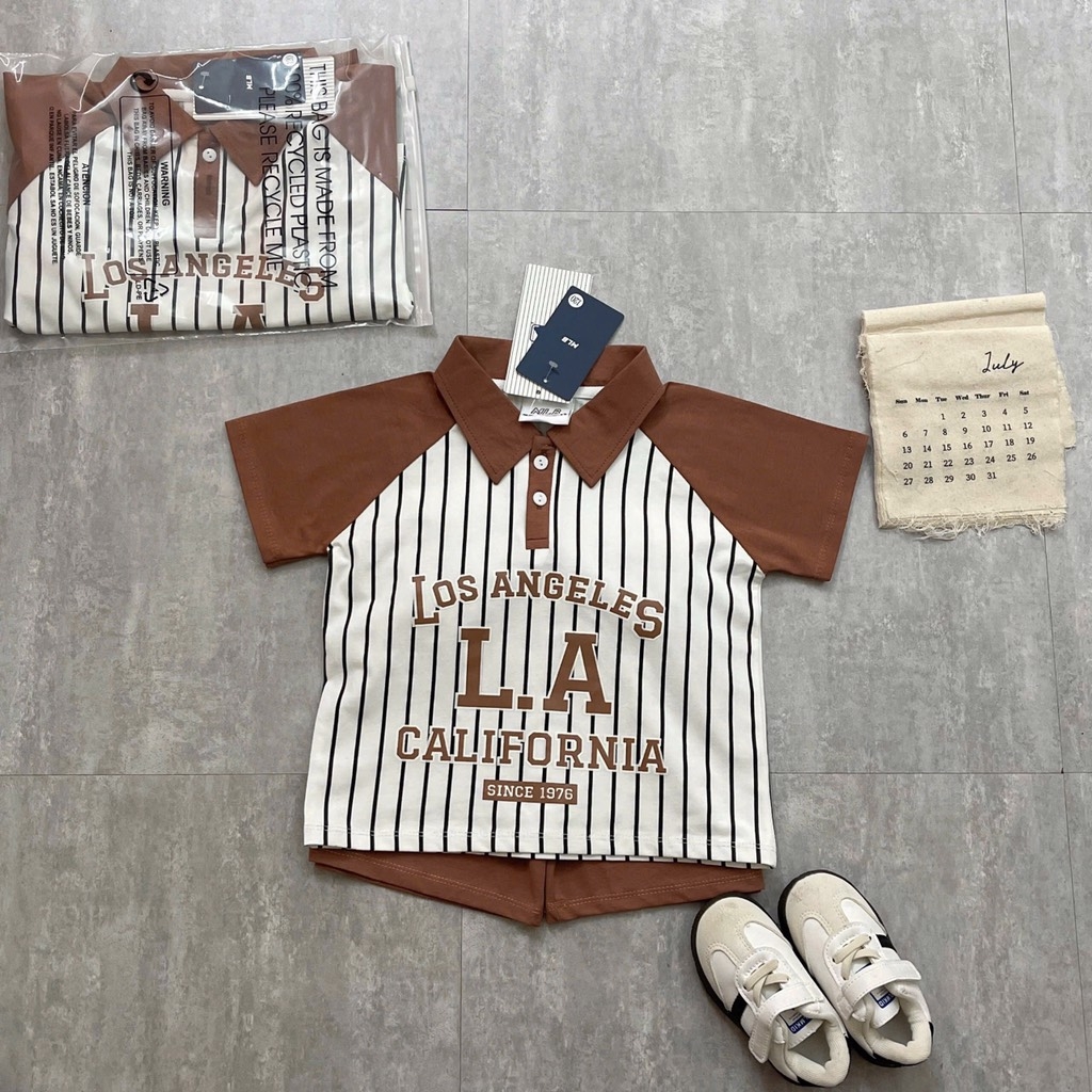 SET BỘ ÁO CỔ BẺ NÂU TÂY L.A CHO BÉ TRAI