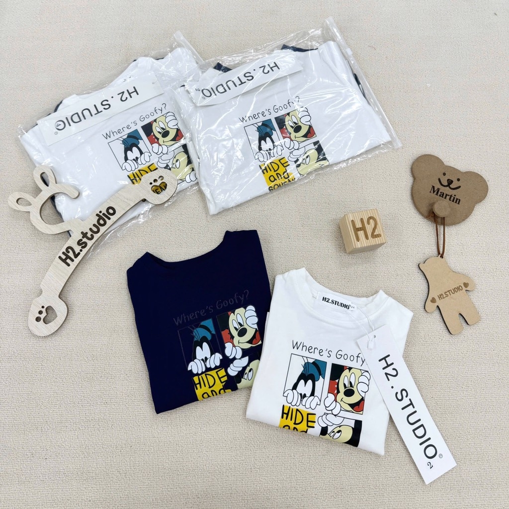 SET 2 ÁO DÀI PHỐI TAY KẺ MICKEY WHERE'S GOOFY TRẮNG THAN BÉ TRAI