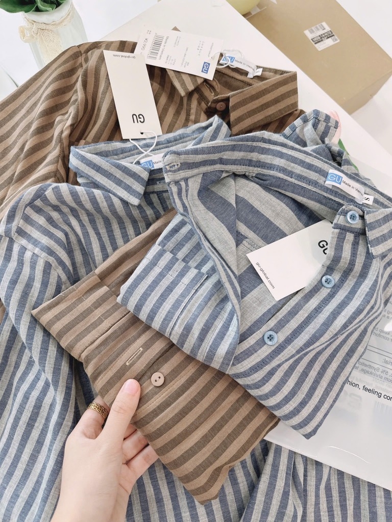 ÁO SƠ MI KẺ TAY LỬNG 2 MÀU NỮ