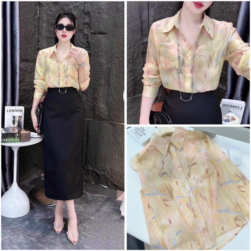 ÁO SƠ MI HOA CỎ 1 TÚI TRƯỚC NỮ