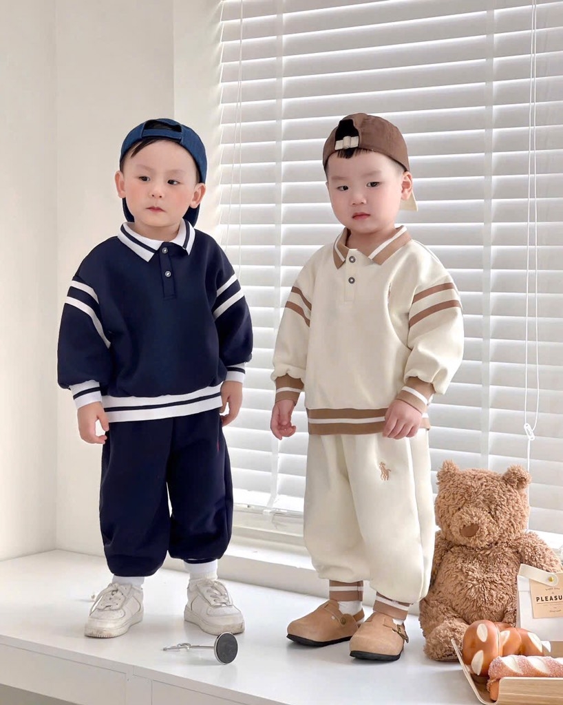 BỘ DÀI NỈ HAI DA POLO THÊU NGỰA 2 MÀU BÉ TRAI